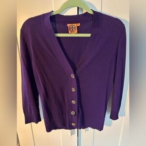 TORY Burch Simone Purple Cardigan Sweater 3/4 Sleeves Size Medium